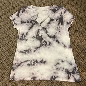 American Eagle White Gray Tie Dye Ribbed Short Sleeve Tee * Size Small